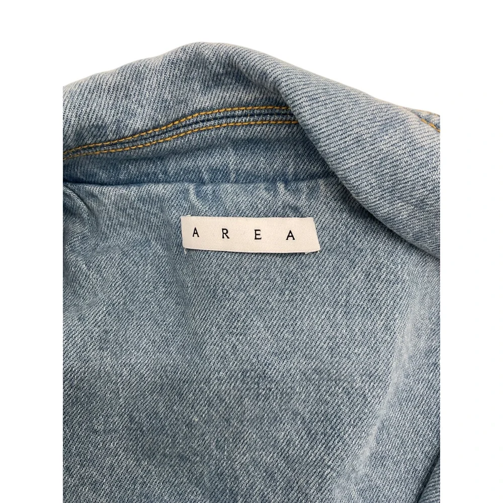 Area Cropped Light Blue Scalloped Crystal Denim Blazer Size 2